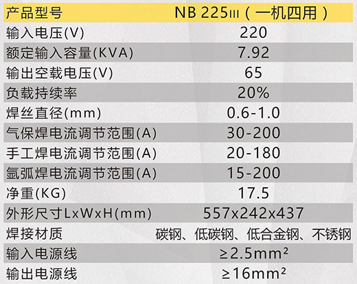 QG刮刮乐NB 225???气保焊机技术参数